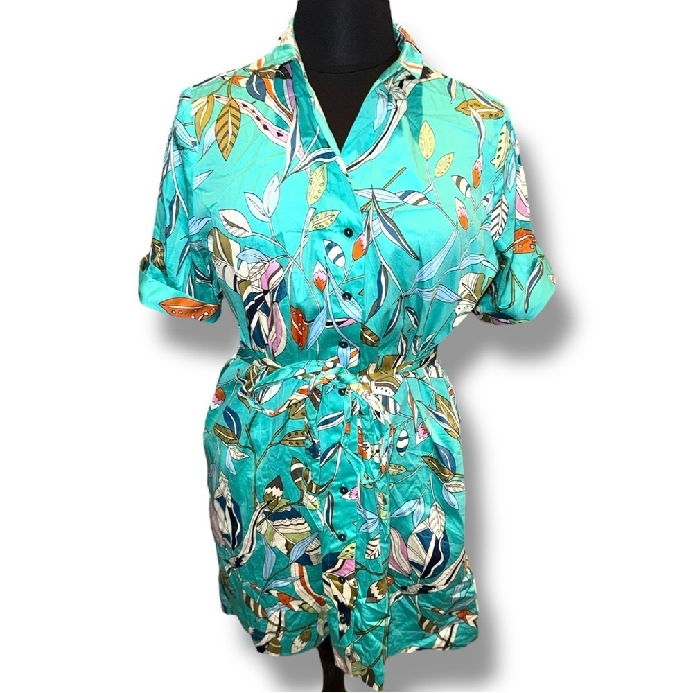 NIC+ZOE Rivera Botanical Shirtdress In Green Multi - XXL - Picture 2 of 14